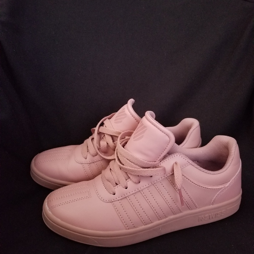 Pale pink KSwiss sneakers.